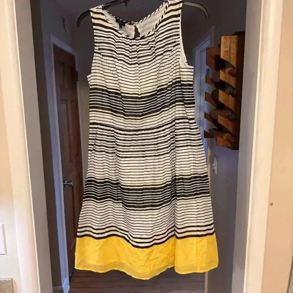 Talbots Women Striped Dress 100% Cotton Sleeveless Shift Dress Size 12 Petite